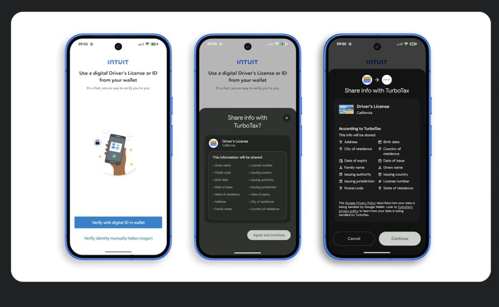TurboTax verifying identity through Google Wallet digital ID