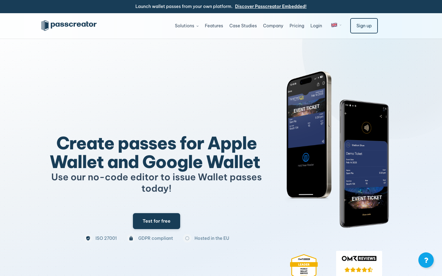 Passcreator homepage screenshot