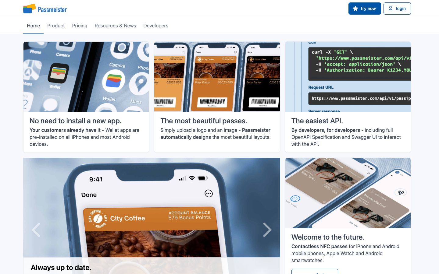Passmeister homepage screenshot